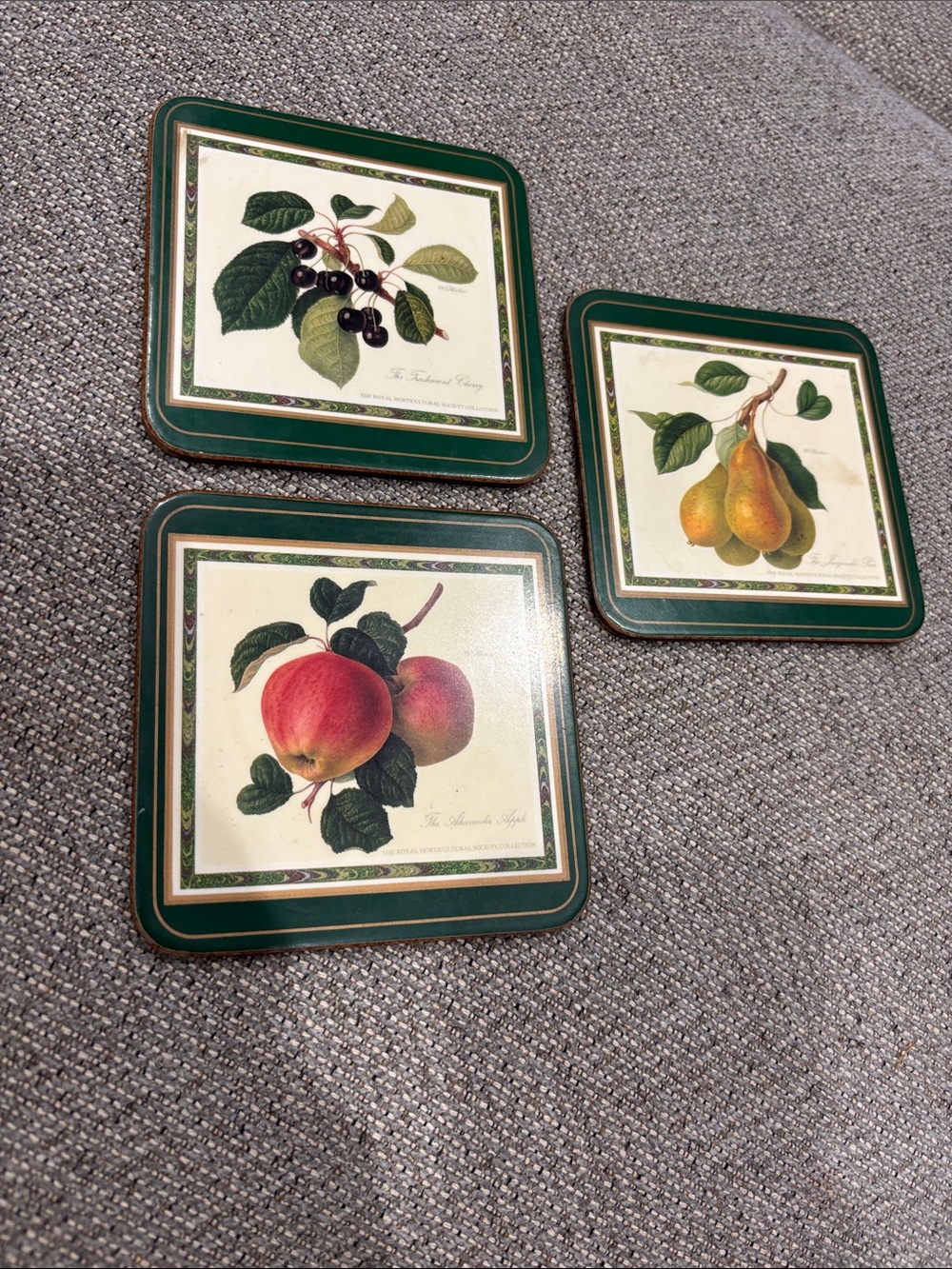 Decorative Fruit Square Coasters in Green - Set of 3
